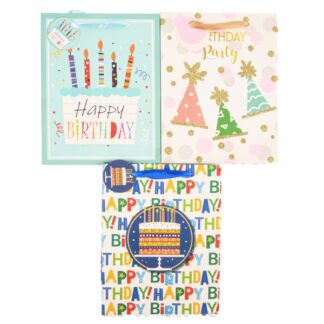 Happy Bday Gift Bag Glitter Accent Asst Med