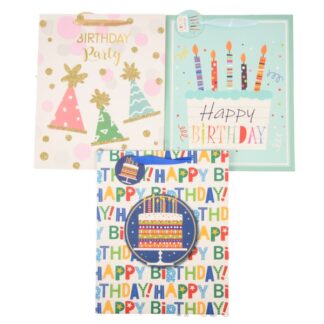 Happy Bday Gift Bag Glitter Accents Asst Lg