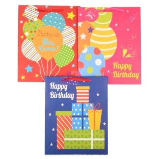 Happy Bday Gift Bag Glitter Accents Asst Lg