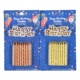 Happy Bday Sign & Candles Silver & Gold 17 Pc