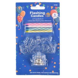 Happy Bday Flashing Sign Base & Candles 5 Pc