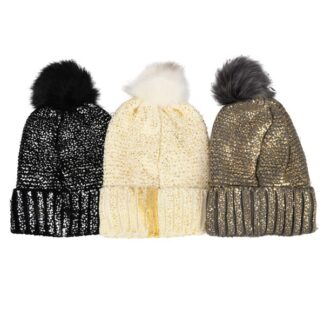 Hw Winter Hat W/Pom Pom Metal Asst Col