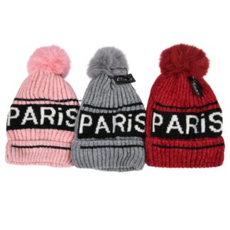 Hw Winter Hat Paris W/Pom Pom Asst Color