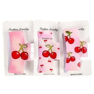 Hair Claw Clip Sq W/Cherry Print Asst Color 1 Pc