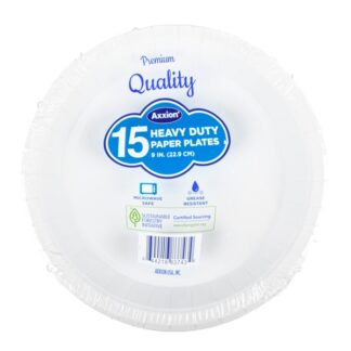 Axxion Paper Plates Hvy Duty White 9 In 15 Ct