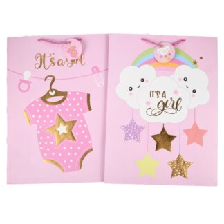 Baby Shower Gift Bag "It'S A Girl" Pink Xlg