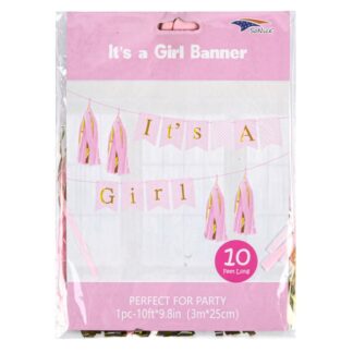 Baby Shower Banner It'S A Girl Pink 10 Ft