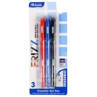 Bazic Frizz Erasable Gel Pen Asst Col .7Mm 3 Pk