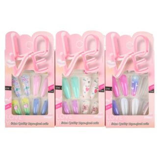 False Nail Love Hearts Asst Col Pre-Glued 12 Pc