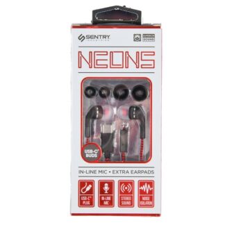 Sentry Neons Earbuds W/Usb-C Plug Red/Black