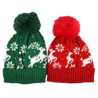 Hw Winter Kids Beanie Reindeer W/Pom Pom Asst
