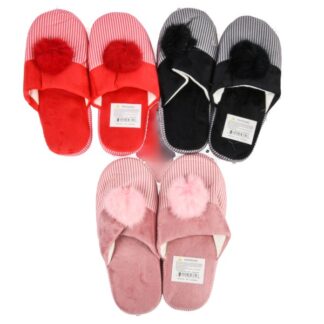 Hw Winter Womens Slippers W/Fur Pom Asst 1Pr