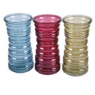 Ribbed Glass Vase Asst Color 8.25X4.25 In