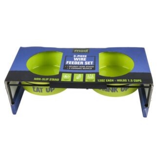 Pets 2 Ceramic Bowls Set W/ Metal Stand