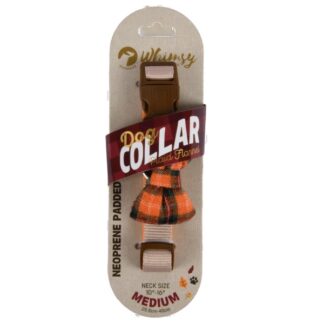 Whimsy Dog Collar W/Plaid Bow Brwn Asst Sz