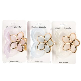 Hair Claw Flower Clip Asst Color W/Gold Trim