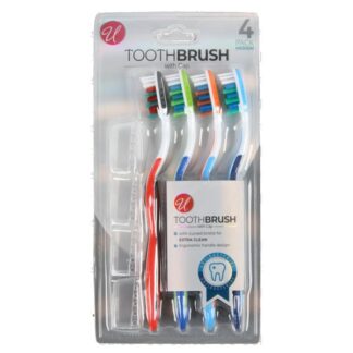 Toothbrush With Cap Medium Asst 4 Pk