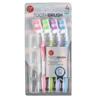 Toothbrush With Cap Soft Asst 4 Pk
