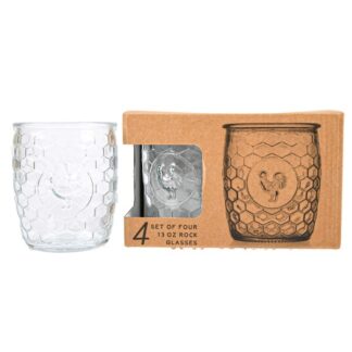 Retro Glass Cups Set Rooster Dof 13 Oz 4 Pc