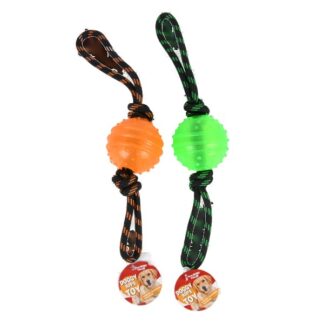Dog Toy Rope Chew W/Ball Asst Colors In Pdq