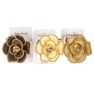 Hair Claw Clip Rose Asst Color W/Gold Trim