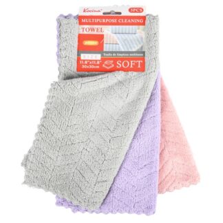 Kocina Fleece Cleaning Towel Asst Col 11.8X11.8" 3Pc