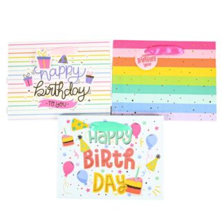 Happy Bday Gift Bag Foil Accent Ribbn Handls Asst Md
