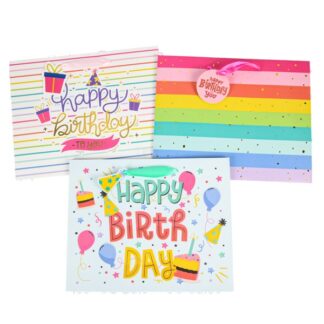 Happy Bday Gift Bag Foil Accent Ribbn Handls Asst Lg