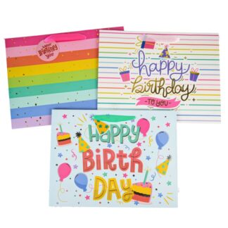 Happy Bday Gift Bag Foil Accent Ribbn Handls Asst Xl