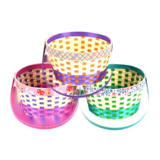 He Easter Bamboo Printed Basket Round 9"X5"Hx12"Oh