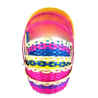 He Bamboo Basket Round W/Clrs Asst 10.5"X3.5"Hx16"Oh