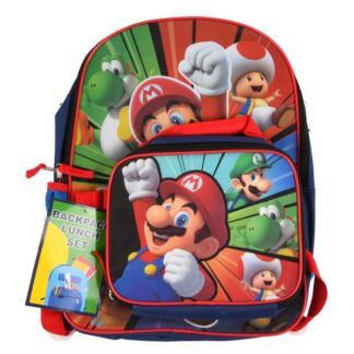 Mario 16" Backpack With Lunch Bag 19" X 14" 20"