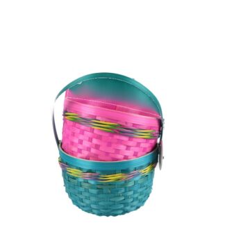 He Easter Round  Bamboo Basket W/Asst Colors