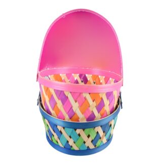 He Easter Round  Bamboo Basket W/Asst Colors