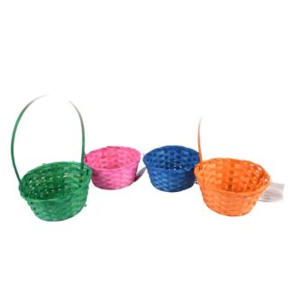 He Easter Round  Bamboo Basket W/Asst Colors