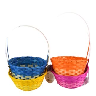 He Easter Round  Bamboo Basket W/Asst Colors