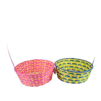 He Easter Round  Bamboo Basket W/Asst Colors