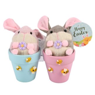 He Easter Bunny In Ceramic Pot Decoration W/Design Asst