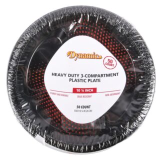 Plastic Plate Black 3 Compartment 10 1/4 In 50 Ct