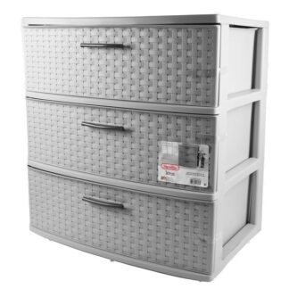 Sterilite 3 Drawer Wide Weave Tower Cement W/ Flat Grey Handles