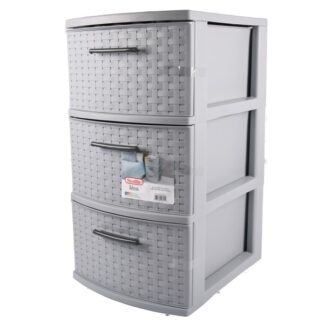 Sterilite 3 Drawer Weave Tower Cement W/ Flat Gray Handles