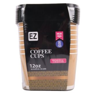 Ez Premium Hot/Cold Coffee Cups W/ Lid 12 Oz 16Ct