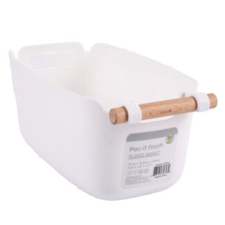 Plastic White Basket With Wooden Handle Small 25X14.8X11.8