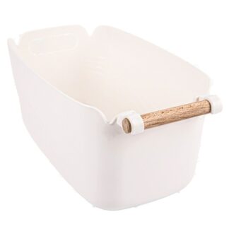 Plastic White Basket With Wooden Handle Medium 31X18.2X15