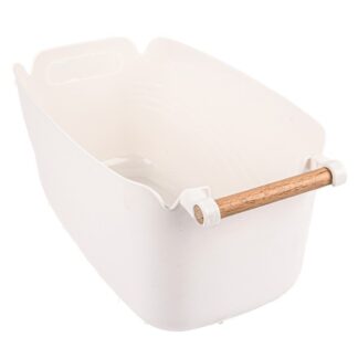 Plastic White Basket With Wooden Handle Large 36.2X21.3X17.2