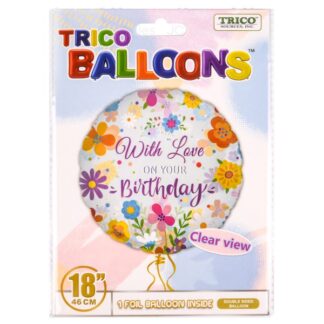 Trico 18" "With Love On Your Birthday" Floral Transparent Balloon