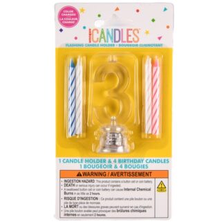 Unique #3 Flashing Led Birthday Candle With Holder