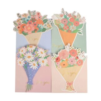 Wide Gift Bag W/ 3D Flower Bouquet 4 Asst Colors23X23X15Cm