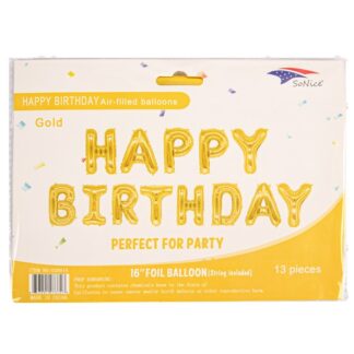 16" Happy Birthday Mylar Foil Balloon Banner Gold