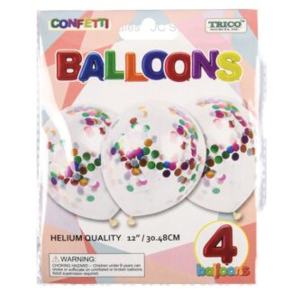 Trico 12" Clear Latex Balloon W/ Multicolor Confetti